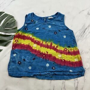 American Style Womens Vintage Y2k Tie Dye Linen Top Size L Blue Red Floral